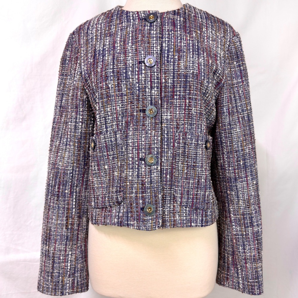 VERONICA BEARD NEW $698 Andrea Jacket Navy Multi Tweed Boucle Button Front Sz 10